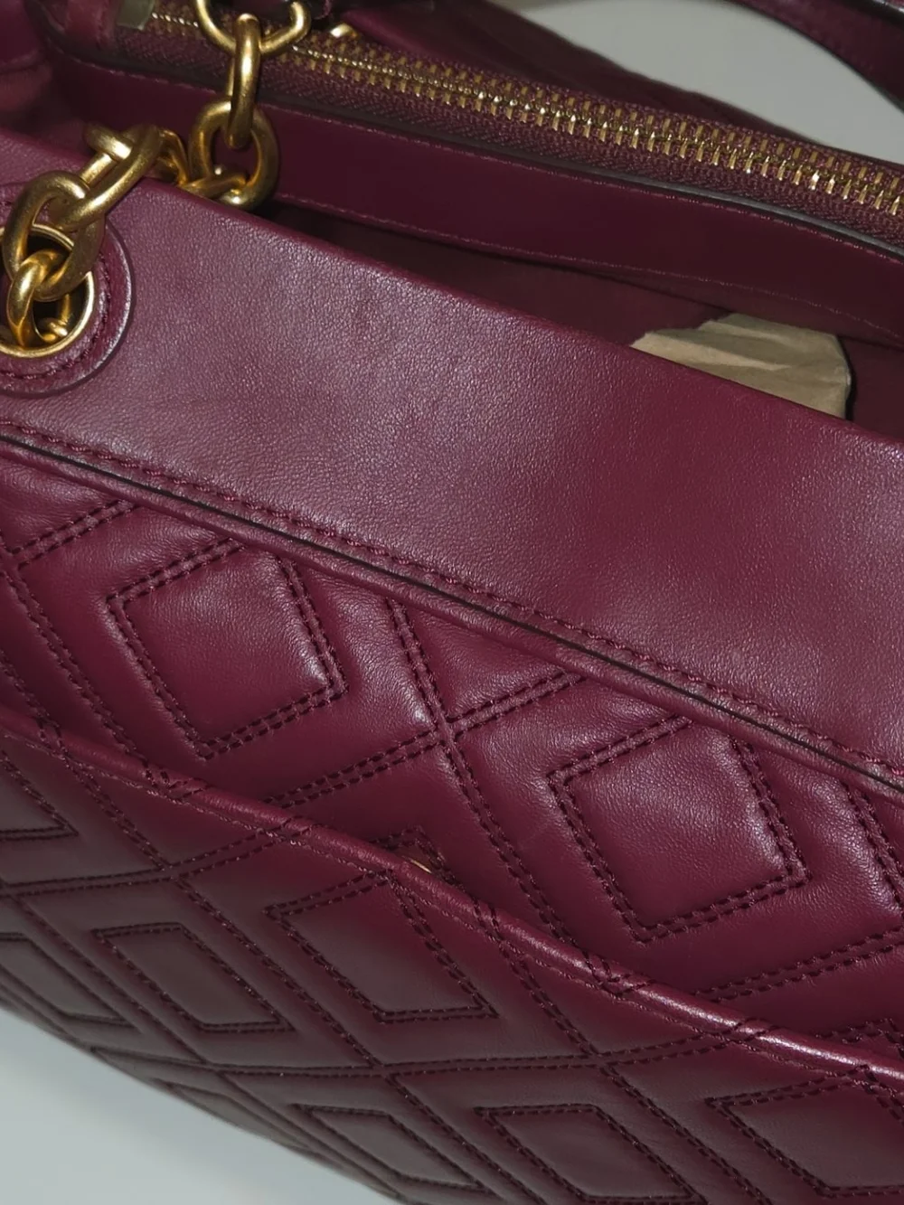 Tory Burch Quilted Leather Shoulder Tote in Burgundy